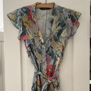 Zara floral midi length dress with waist tie